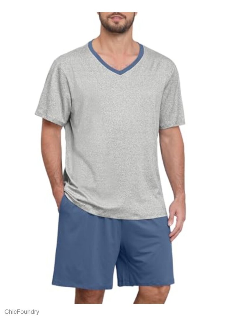 Men's Pajama Set Short Sleeve Loungewear Lightweight Sleepwear Gift (No Color